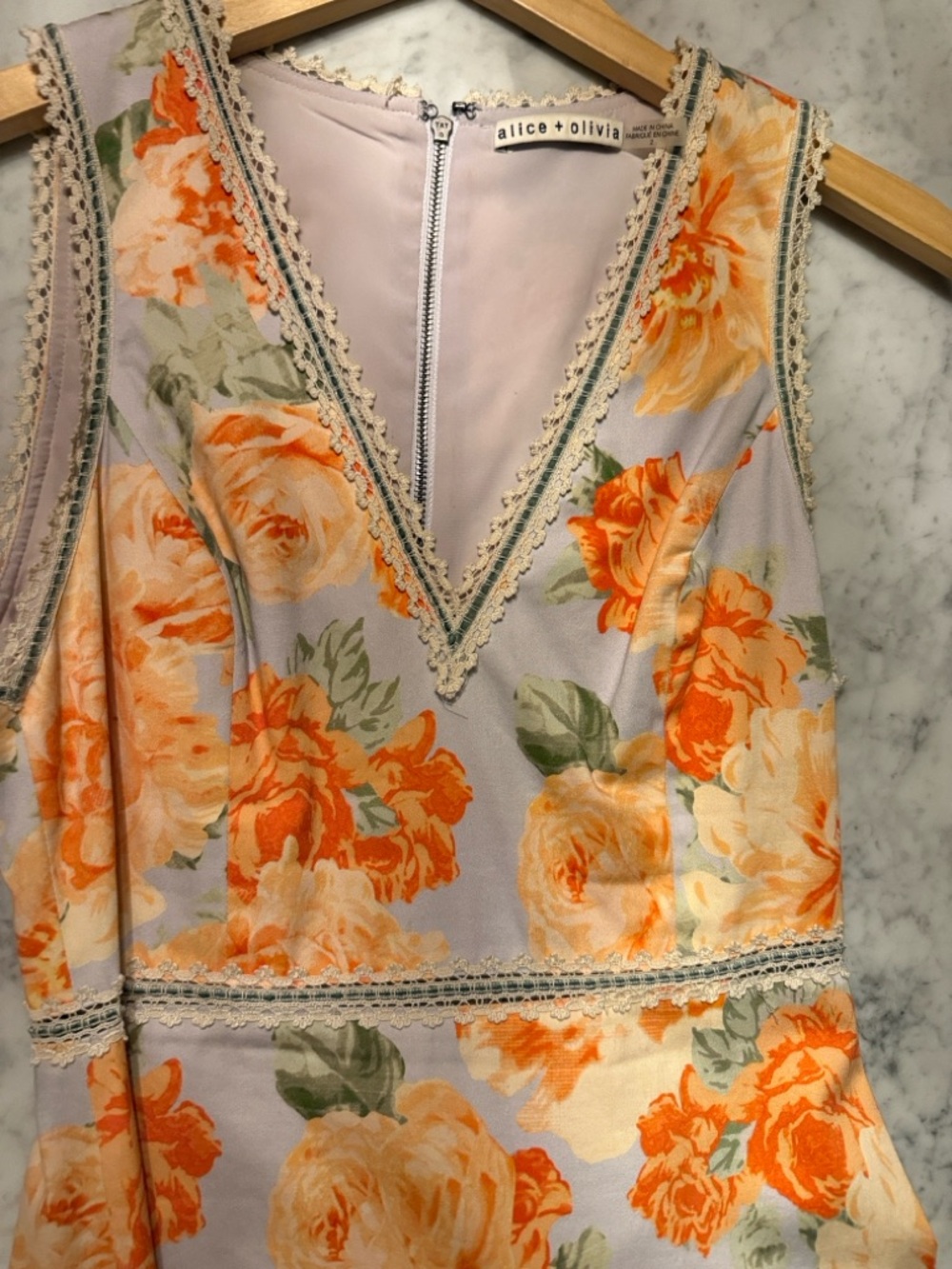 alice + olivia Cream Blouse with Orange Floral Trim
